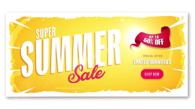 4k Summer Sale Video Ad Template/
Animation of a dynamic summer sale advertisement video template, one version with banner, text, shop button and elements, and without for your own elements