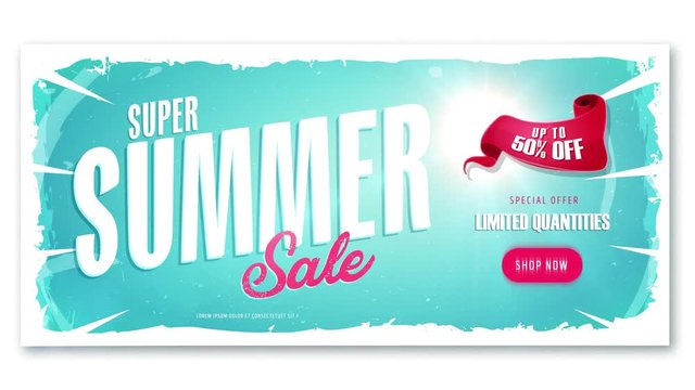 4k Summer Sale Video Ad Template/
Animation of a dynamic summer sale advertisement video template, one version with banner, text, shop button and elements, and without for your own elements