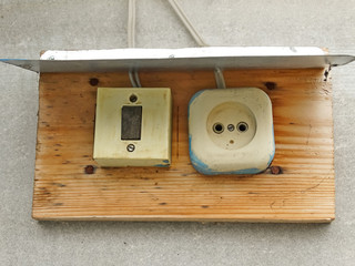 Old power socket and switch, vintage