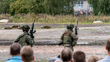 TURKU, FINLAND - AUGUST 25, 2018: Finnish Defence forces 100 years celebration show. 