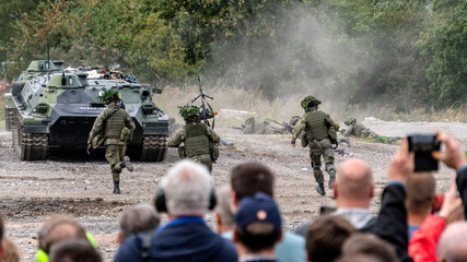 TURKU, FINLAND - AUGUST 25, 2018: Finnish Defence forces 100 years celebration show. 