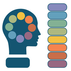 Illustration infographic, head of man, concept thinking human, template for 8 positions, steps, options or parts.