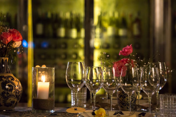 Elegant table set up for dinner, special event, party or wedding.