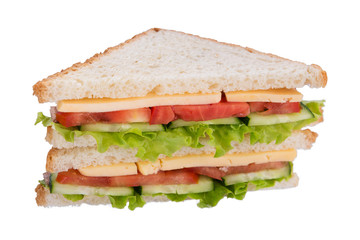 sandwich with cheese, tomato and lettuce, on white background, isolate