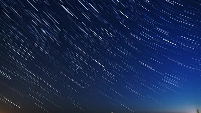 Perseids meteor shower, stars motion, time lapse shooting in long exposure