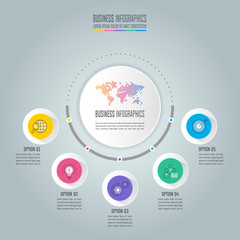 infographic design business concept with 5 options, parts or processes.