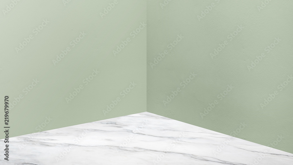 Canvas Prints Empty corner pale green concrete wall and  white marble floor perspective room,Modern style room,Mock up for display of product,business presentation.