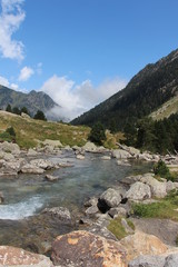 Panorama montagne et rivière mode portrait