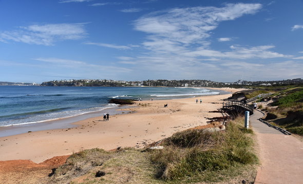 View of Dee Why beach (Sydney, Australia) on a sunny but cold day in winter time.