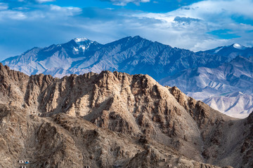 Rock Mountains Landscape with Blue Cloudy sky in Leh Ladakh, Jammu and Kashmir, India