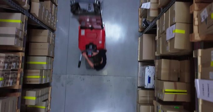 Drone shots in a clean stockroom