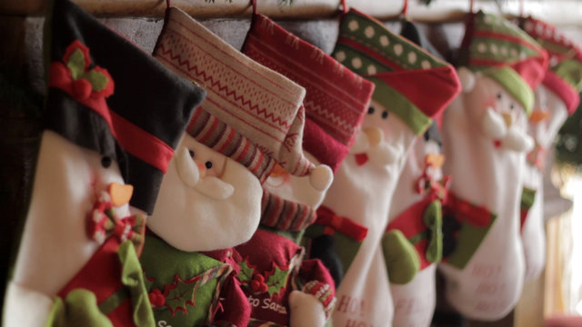 Christmas socks on fireplace