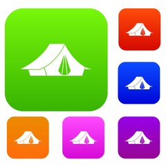 Camping tent set icon in different colors isolated vector illustration. Premium collection