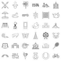 Toy for child icons set. Outline style of 36 toy for child vector icons for web isolated on white background