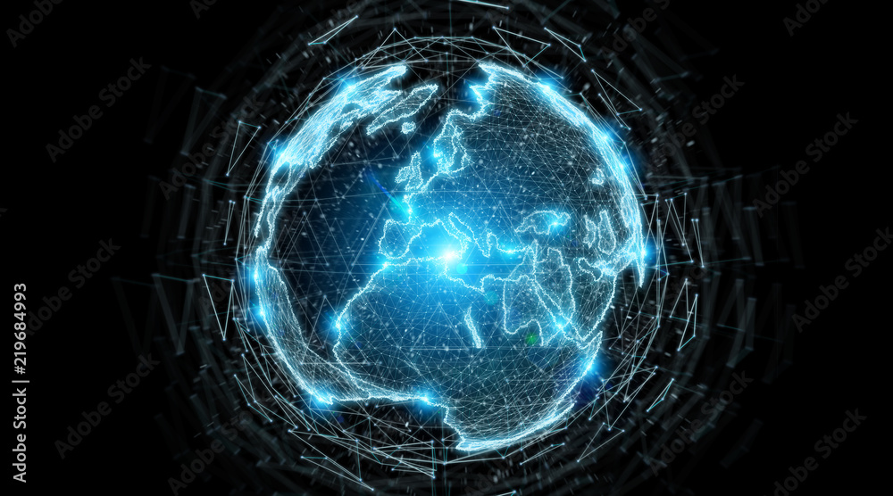 Leinwandbilder globe network hologram with europe map 3d rendering