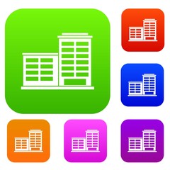 Manufacturing factory building set icon in different colors isolated vector illustration. Premium collection