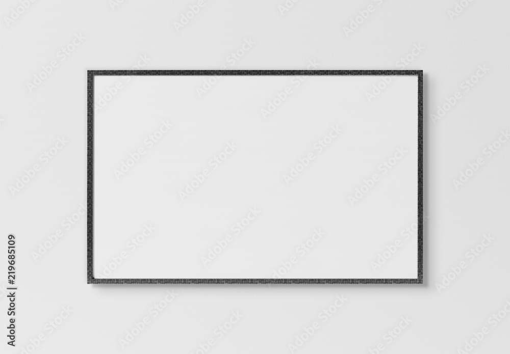 Aufkleber Black rectangular horizontal frame hanging on a white wall mockup 3D rendering