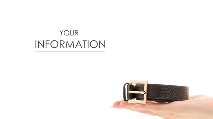 Leather black belt in hand pattern on a white background isolation