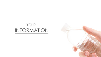 A bottle of water in a male hand pattern on a white background isolation