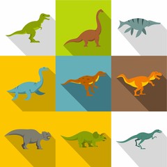 Dinosaur icon set. Flat style set of 9 dinosaur vector icons for web design
