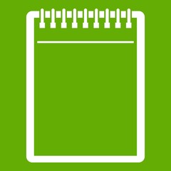 Blank spiral notepad icon white isolated on green background. Vector illustration