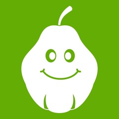 Smiling quince fruit icon white isolated on green background. Vector illustration