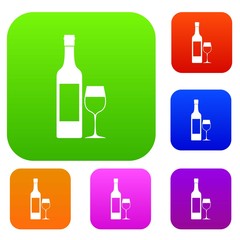 Bottle of wine set icon in different colors isolated vector illustration. Premium collection