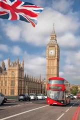 Deurstickers Londen rode bus Big Ben met rode bus in Londen, Engeland, VK