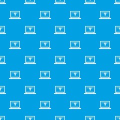 Laptop with 3D design pattern repeat seamless in blue color for any design. Vector geometric illustration