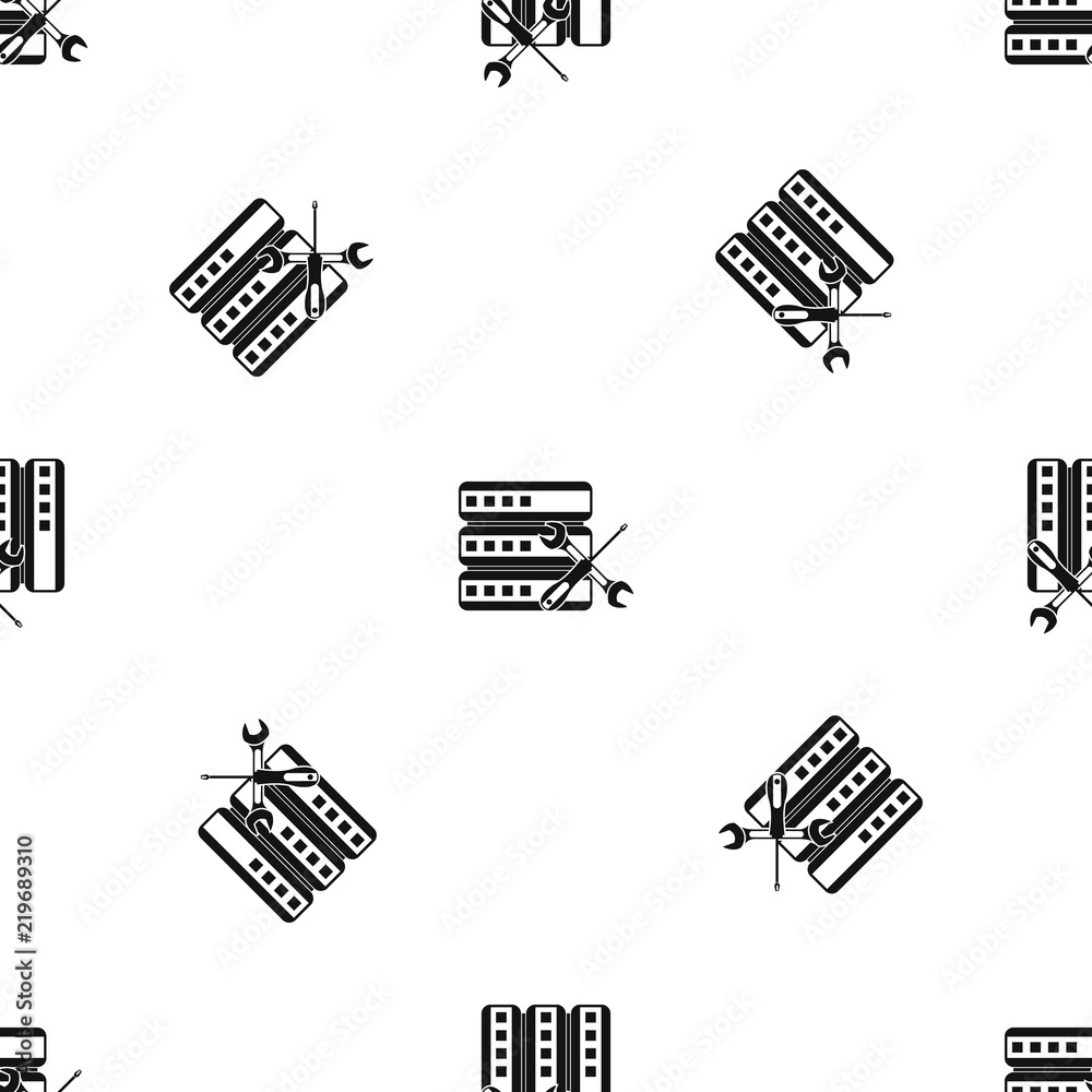 Poster database with screwdriver and spanner pattern repeat seamless in black color for any design. vector 