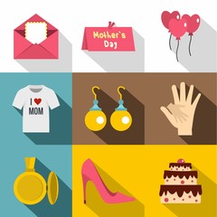 Happy mothers day icon set. Flat style set of 9 happy mothers day vector icons for web design