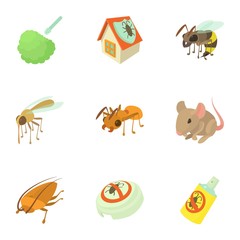 Insect icons set. Cartoon set of 9 insect vector icons for web isolated on white background