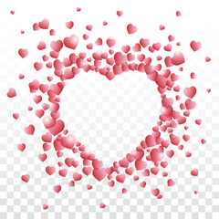 Valentines day vector with a heart sign composed of small red shaded hearts on transparent background.