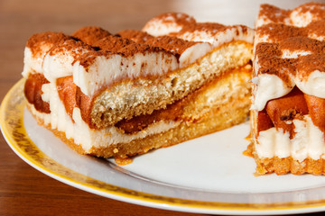 Traditional italian dessert tiramisu on a table