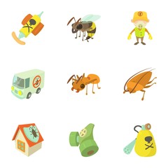 Fototapeta na wymiar Pest extermination icons set. Cartoon set of 9 pest extermination vector icons for web isolated on white background
