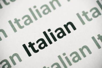 word Italian language printed on paper macro