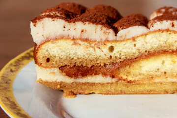 Traditional italian dessert tiramisu on a table