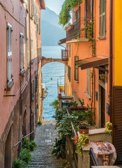Fototapeta na wymiar Scenic sight in Varenna on a sunny summer afternoon, Lake Como, Lombardy, Italy.