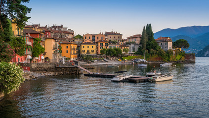 Scenic view in the beautiful Varenna in the evening, on Lake Como, Lombardy, Italy.