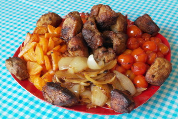 fried pork and vegetables