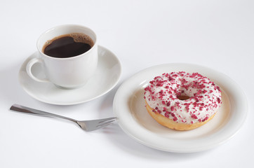 Coffee and donut with curd cream