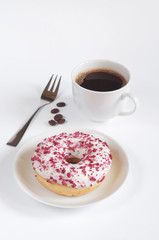 Donut with cream cheese and coffee