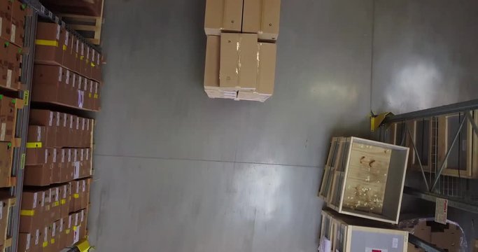 Drone shots in a clean stockroom