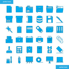 Office Supply Blue Icons set style.