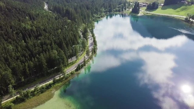 Beautiful view of the Konigsee lake near Jenner mount in Berchtesgaden National Park, Upper Bavarian Alps, Germany, Europe. Beauty of nature concept background aerial drone video