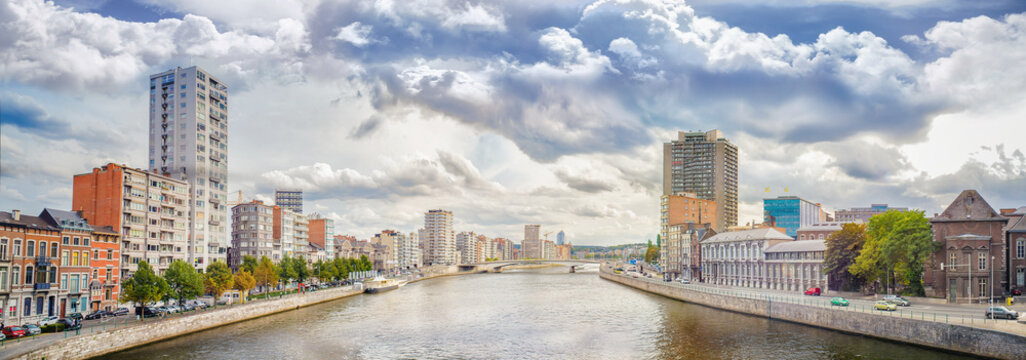 Panoramic view of Liege, a city on the banks of the Meuse river in Belgium
