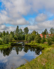 Fototapeta na wymiar Summer morning on the banks of the river mga in the Leningrad region.