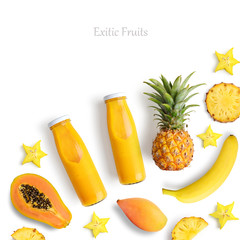 Smothies in bottles with fresh fruits