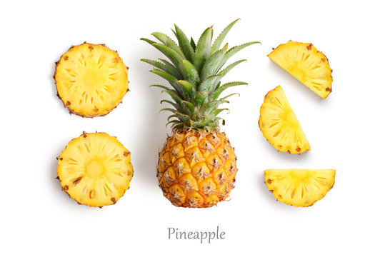 Fresh whole and cut pineapple