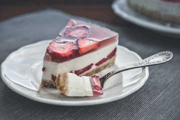 Slice of cheesecake with strawberries